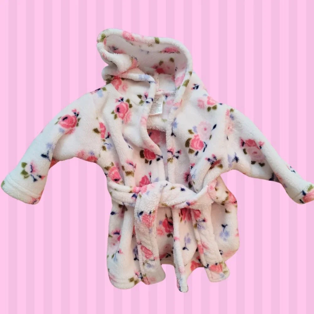 Luvable Friends Baby Girls Floral Sherpa Hoodie Robe Jacket 0-9 Months Soft Cozy